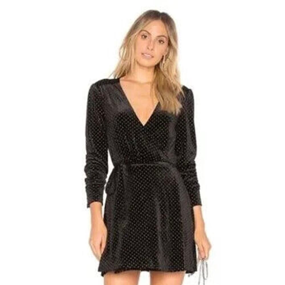 Revolve Privacy Please Polka Dot Velvet Wrap Mini Dress Whimsigoth Sz Small NWT